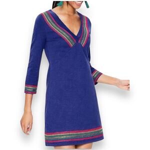 Boden Rosanna Jersey Embroidered V Neck Tunic Dress 2 EUC